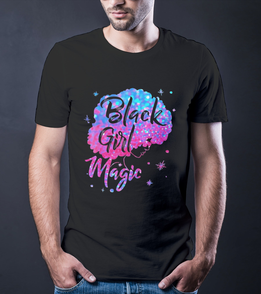 Black Girl Magic Vibrant Neon Glitter Afro T-Shirt