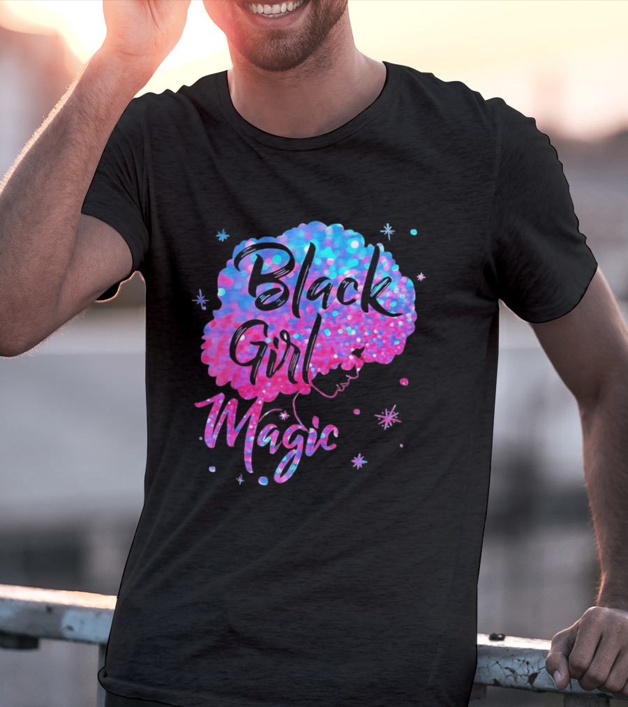 Black Girl Magic Vibrant Neon Glitter Afro T-Shirt