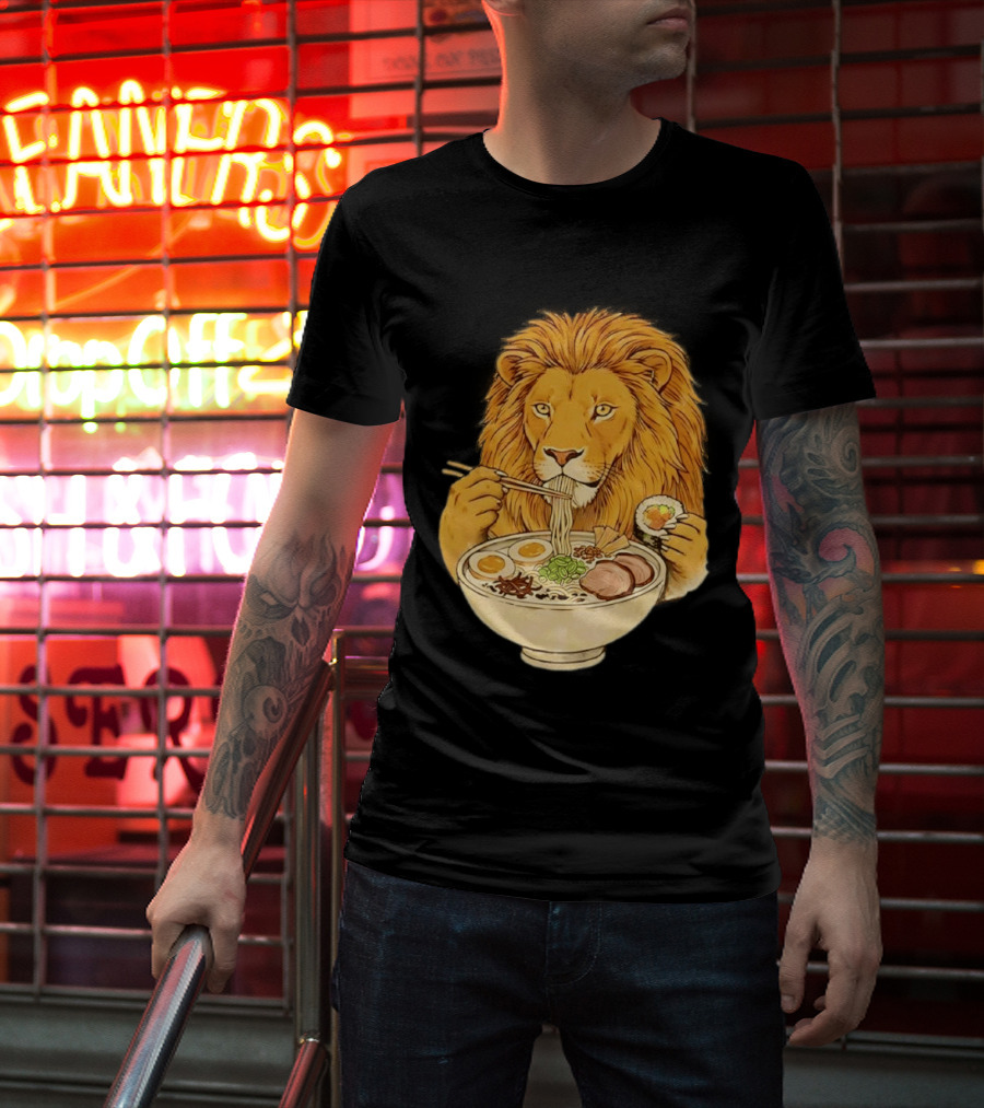 King Lion Eating Ramen Noodles With Sushi Meme T-Shirt