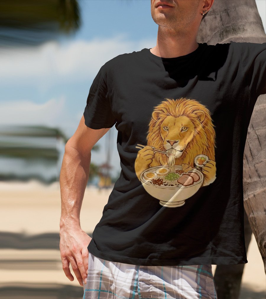 King Lion Eating Ramen Noodles With Sushi Meme T-Shirt