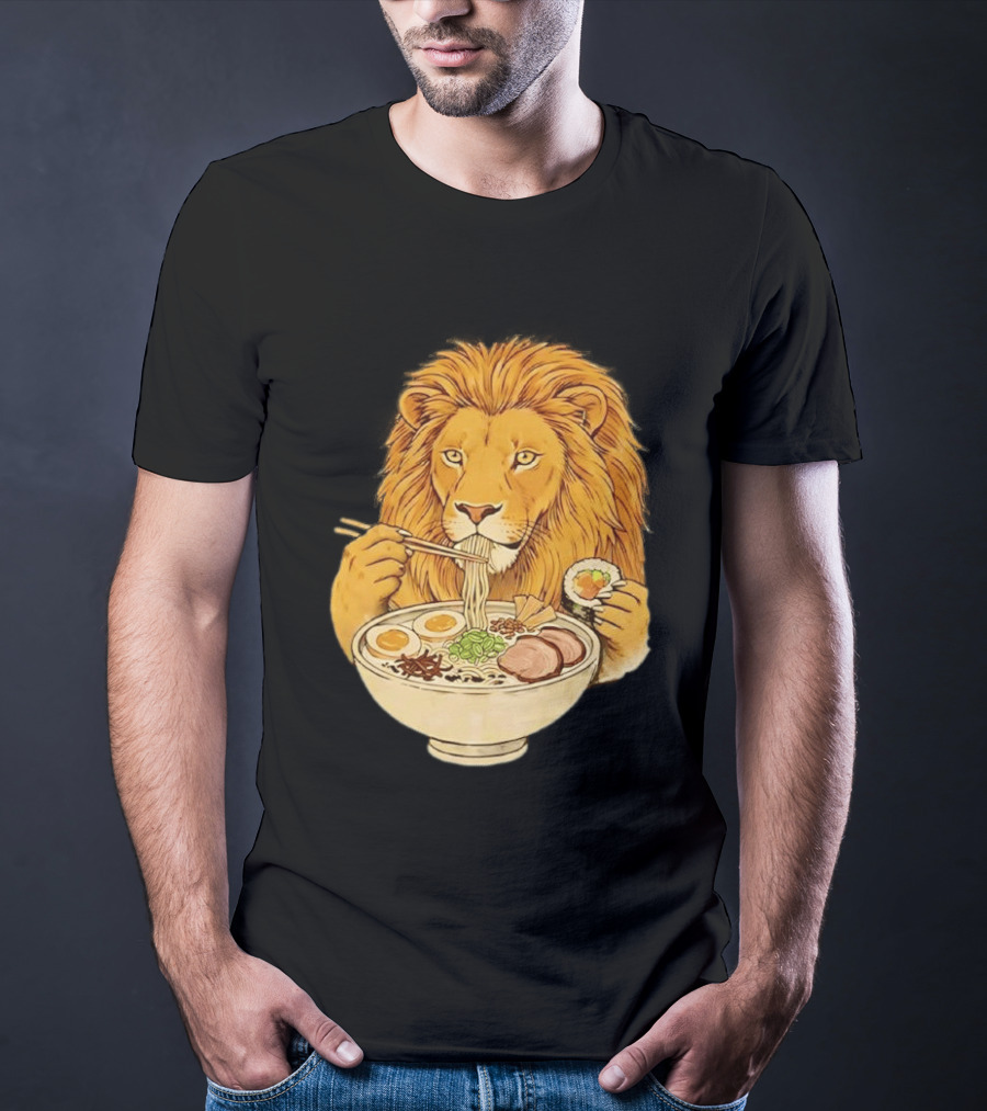 King Lion Eating Ramen Noodles With Sushi Meme T-Shirt