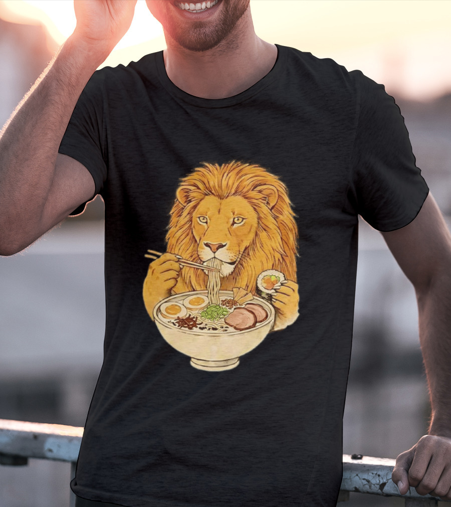 King Lion Eating Ramen Noodles With Sushi Meme T-Shirt