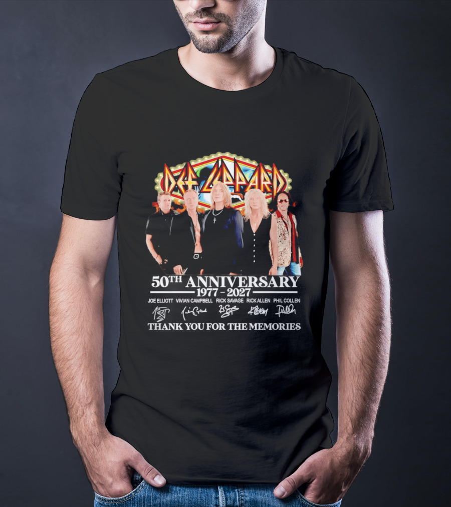 Def Leppard 50th Anniversary 1977 2027 Thank You For The Memories Signatures T-Shirt
