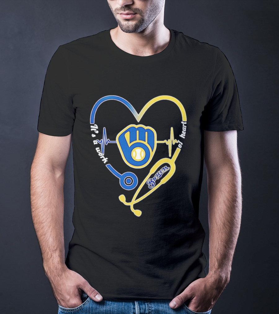 Milwaukee Brewers Baseball Heartbeat Stethoscope It's A Work Of Heart T-Shirt