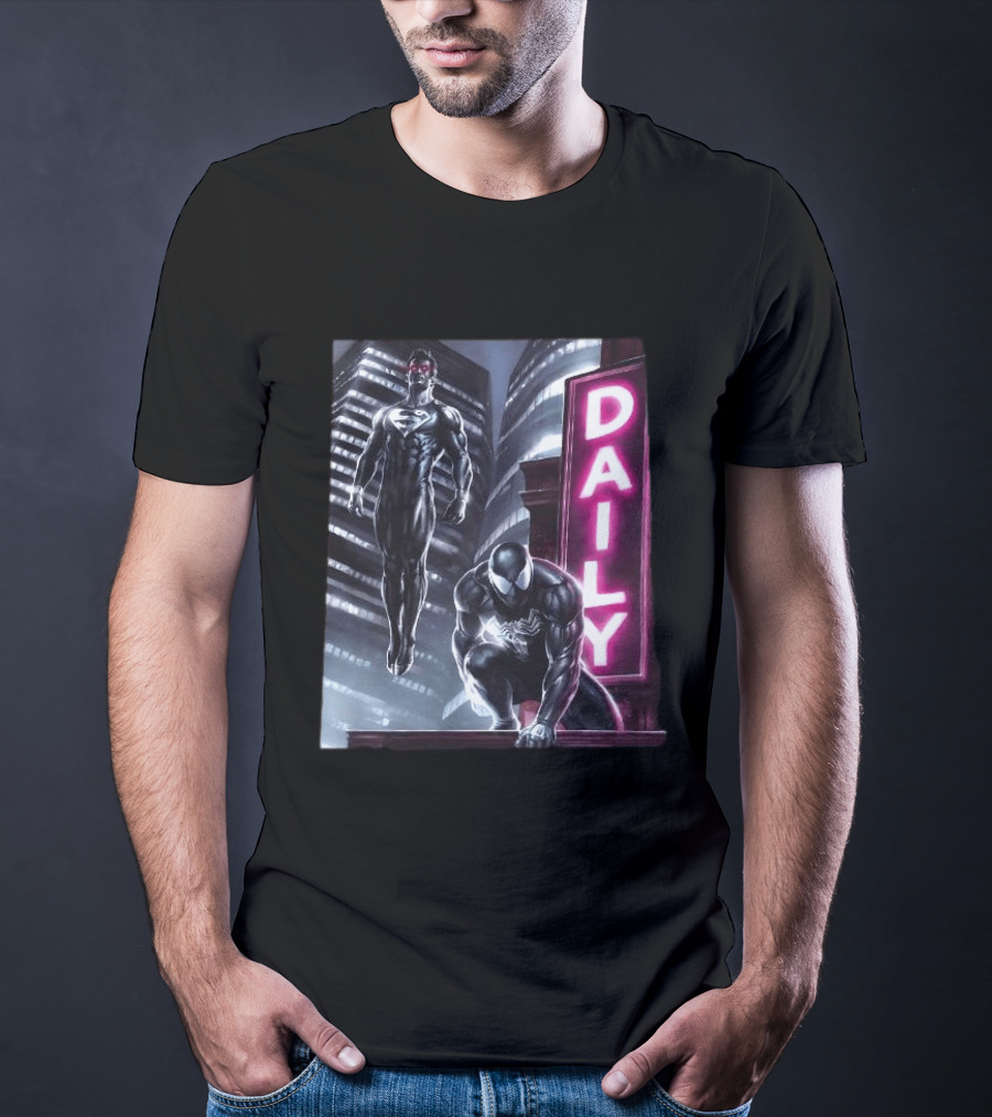 Superman Spider Man Back In Black Daily Planet Superhero T-Shirt