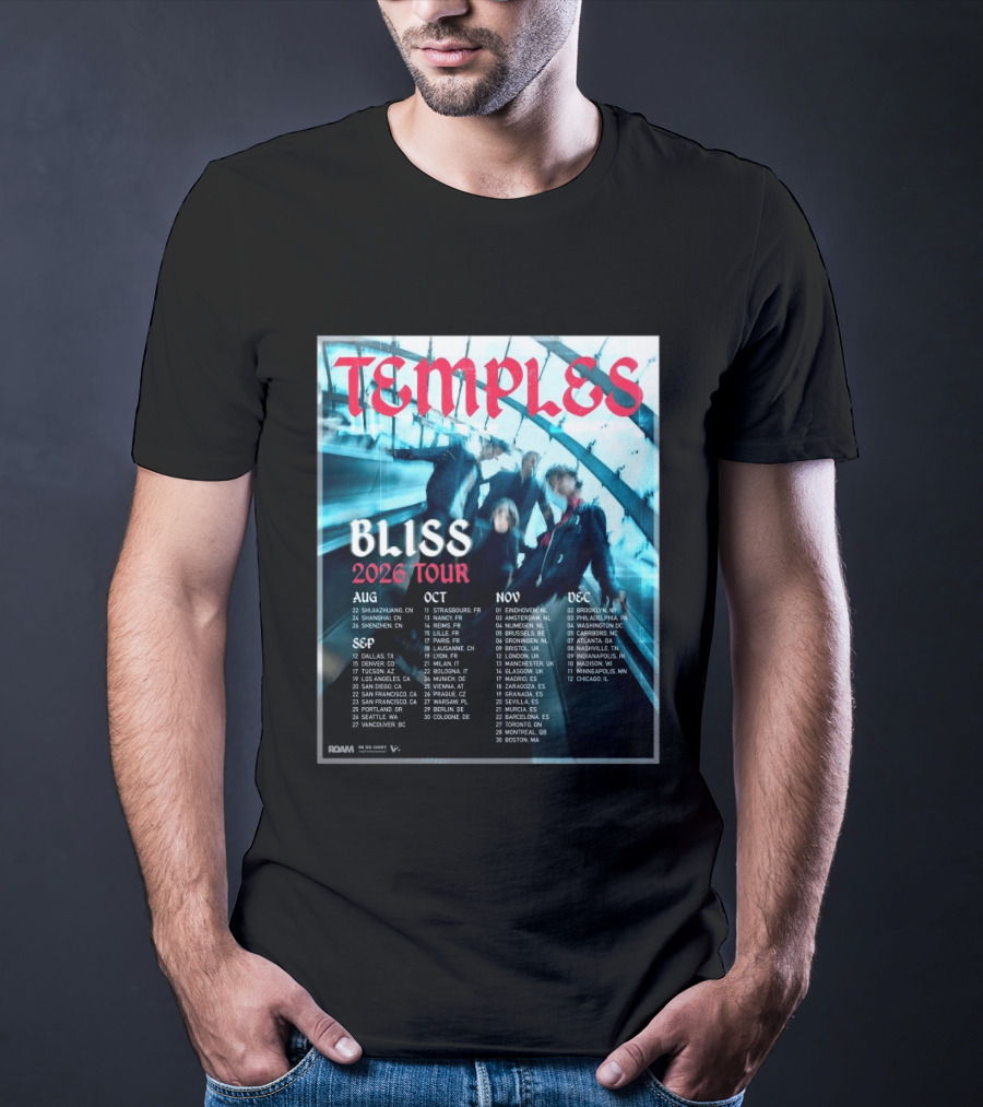 Temple Bliss 2026 Tour Dates August To December T-Shirt