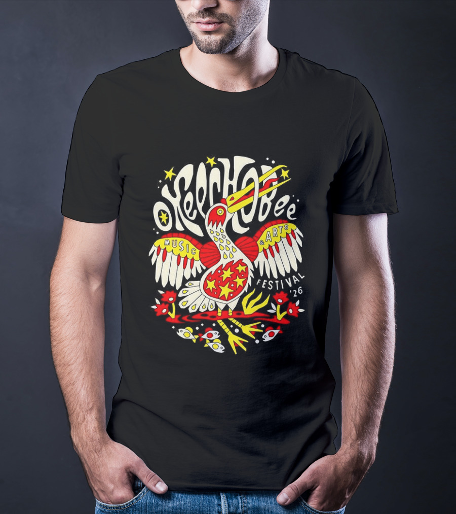 Okeechobee Music Arts Festival 2026 Psychedelic Pelican Stars Feathers Florals T-Shirt
