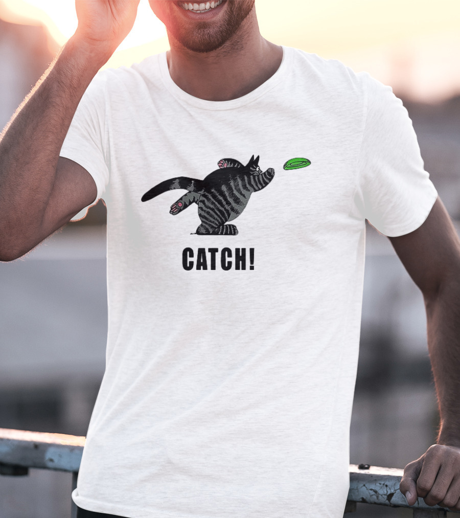 B Kliban Cat Catch Frisbee Playful Humor T-Shirt