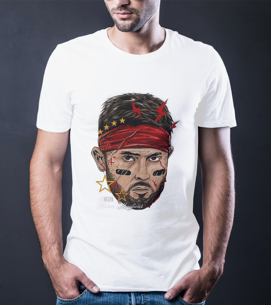 Baker Mayfield Red Bandana Star Lightning Face Paint T-Shirt