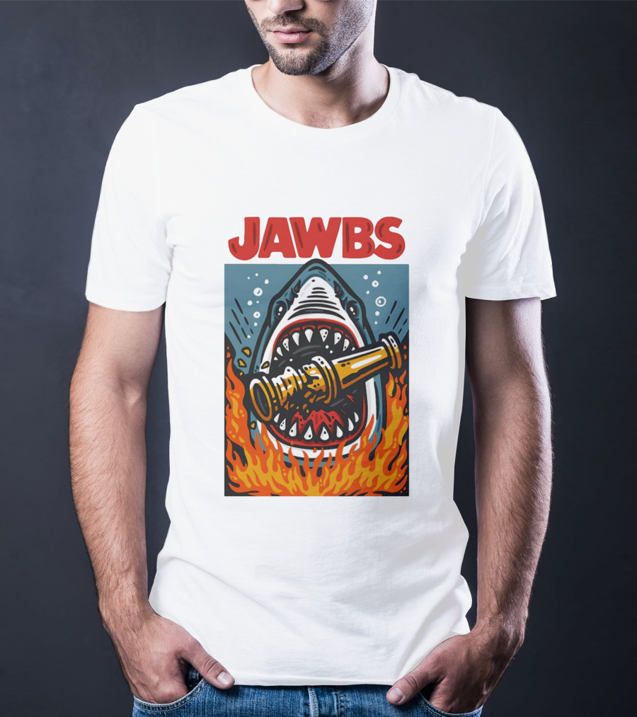 JAWS Jawbs Shark Biting Fire Hose Surrounded By Flames T-Shirt