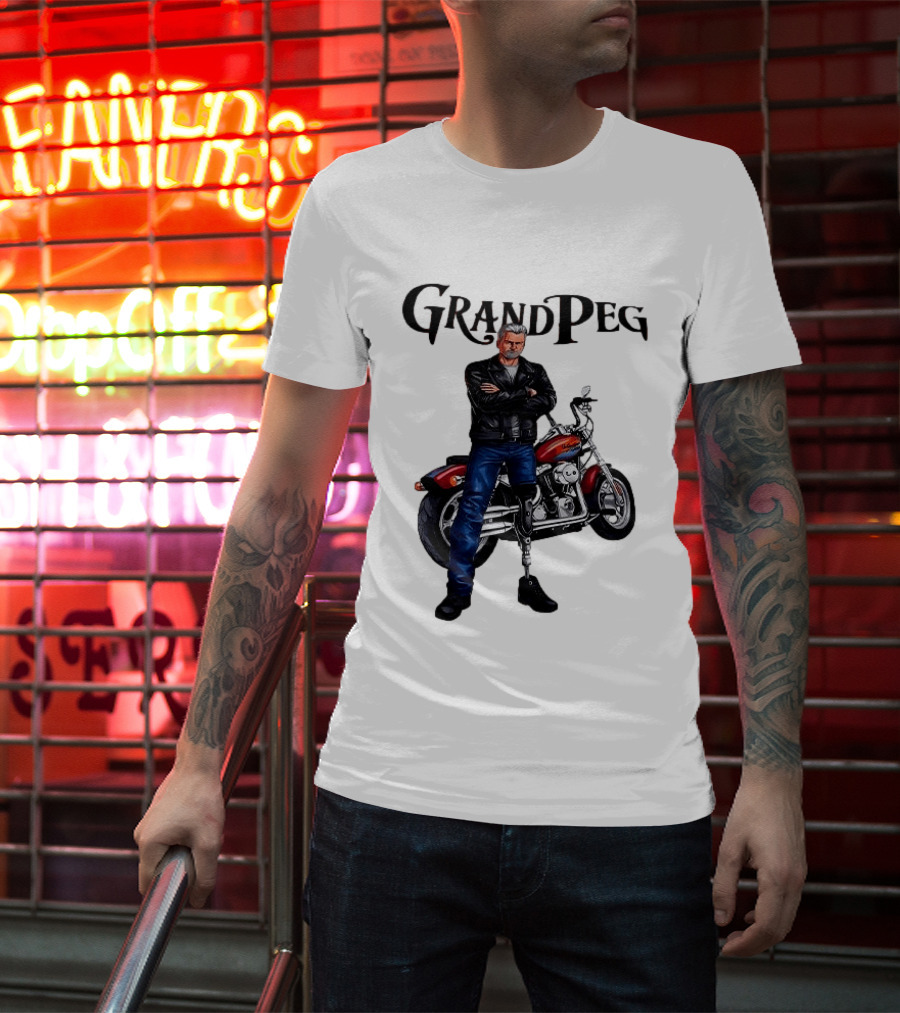 Grand Peg Biker With Motorcycle And Leather Jacket T-Shirt