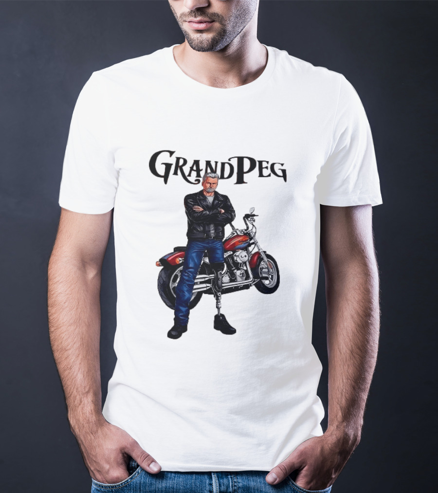 Grand Peg Biker With Motorcycle And Leather Jacket T-Shirt