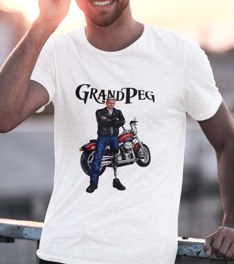 Grand Peg Biker With Motorcycle And Leather Jacket T-Shirt
