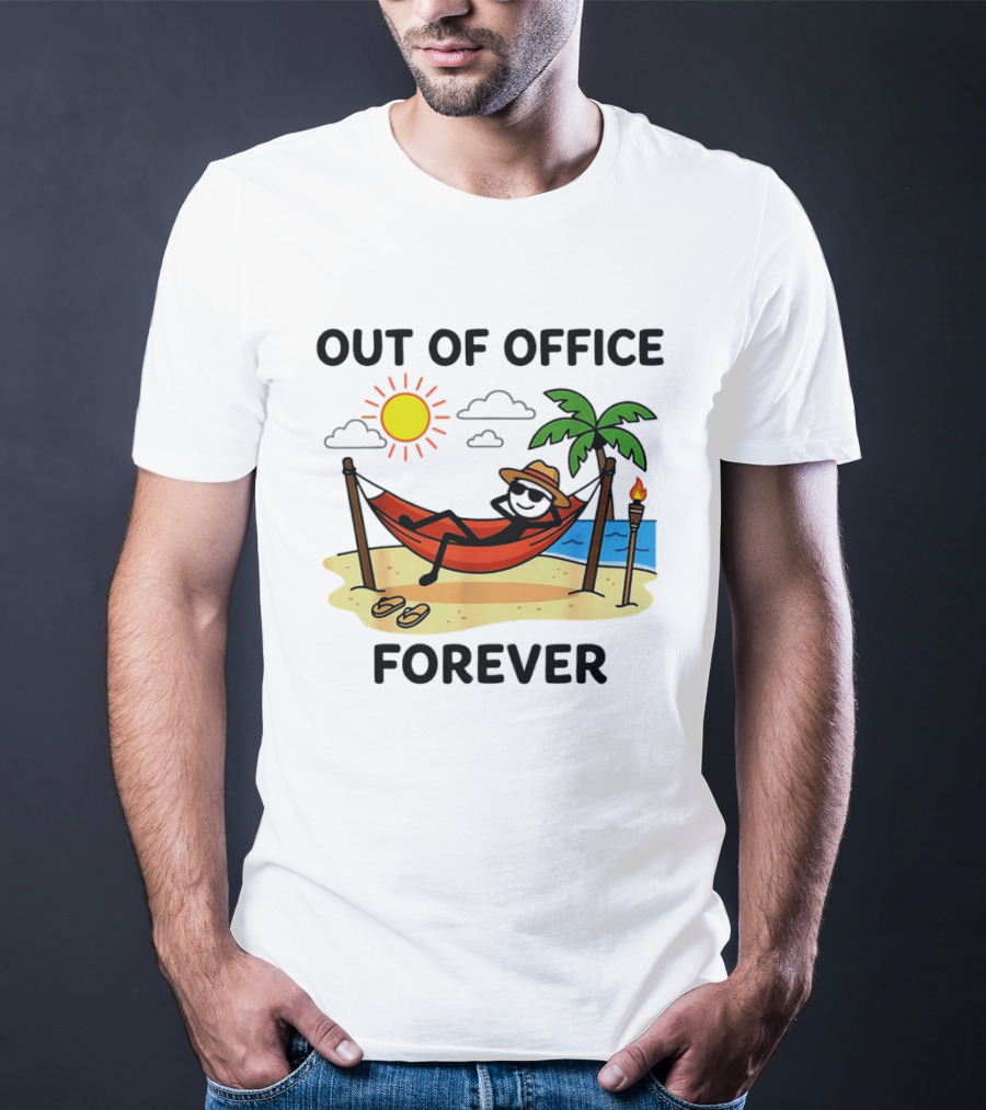 Out Of Office Forever Stick Figure In Hammock On Beach Vacation T-Shirt