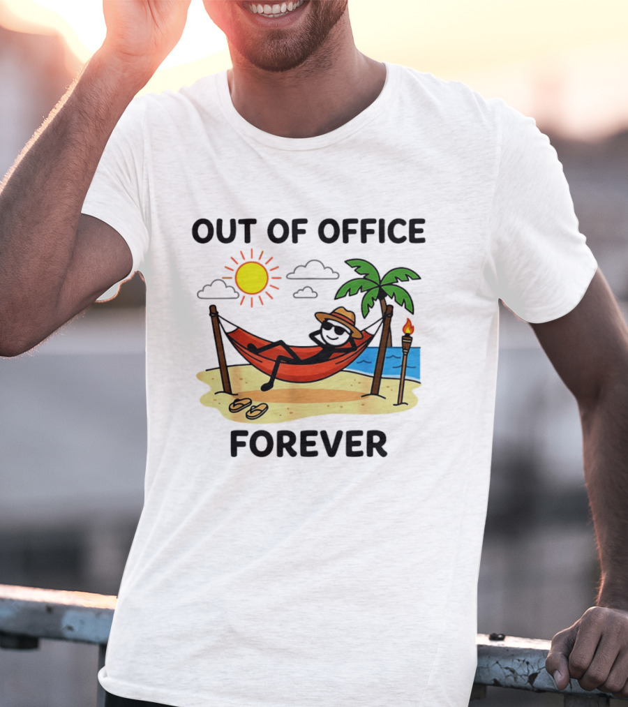 Out Of Office Forever Stick Figure In Hammock On Beach Vacation T-Shirt