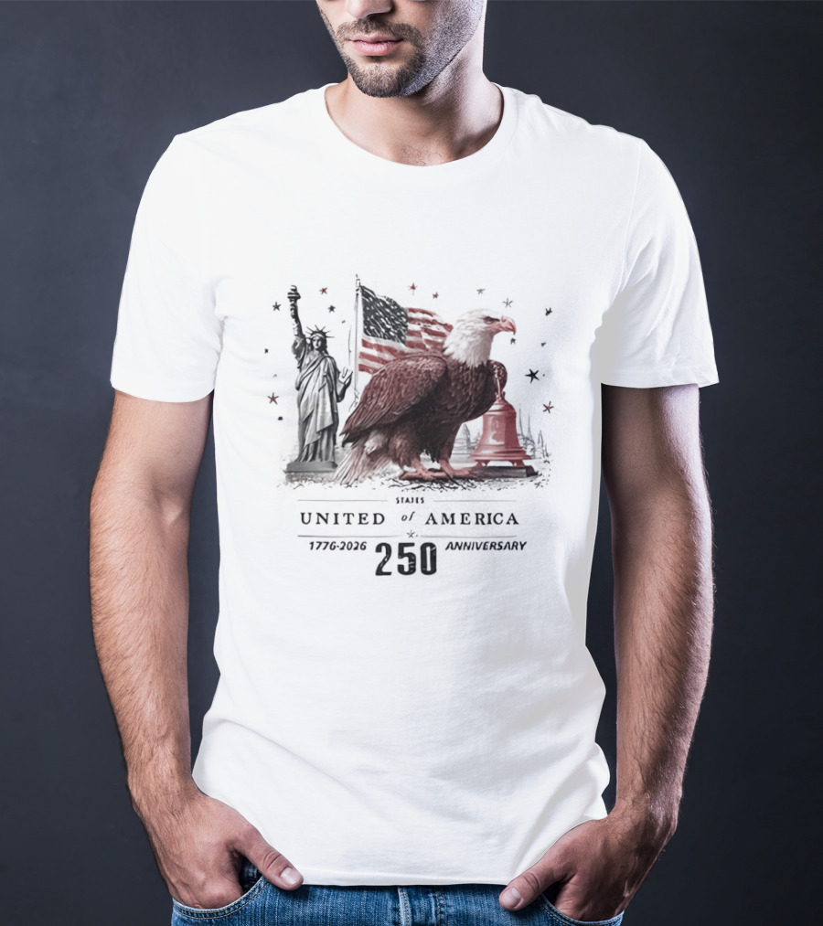 United States Of America 250 Anniversary Statue Of Liberty Eagle Bell T-Shirt