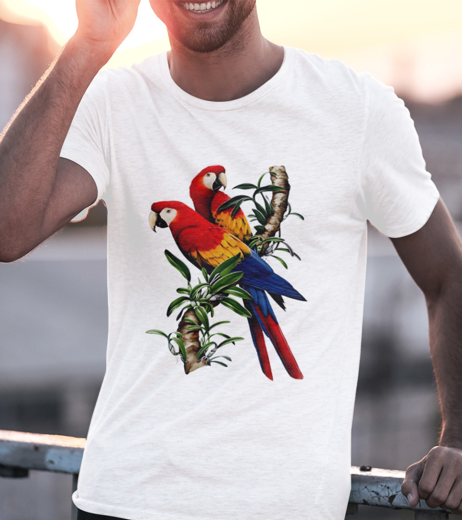 Parrot On Bret's Scarlet Macaw Tropical Branches T-Shirt