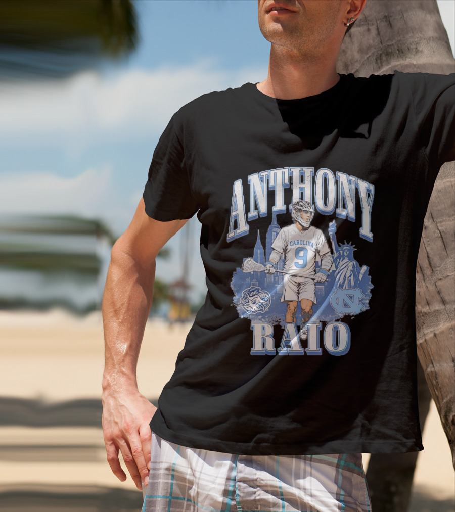 Anthony Raio Carolina 9 Lacrosse UNC Skyline Statue NYC T-Shirt