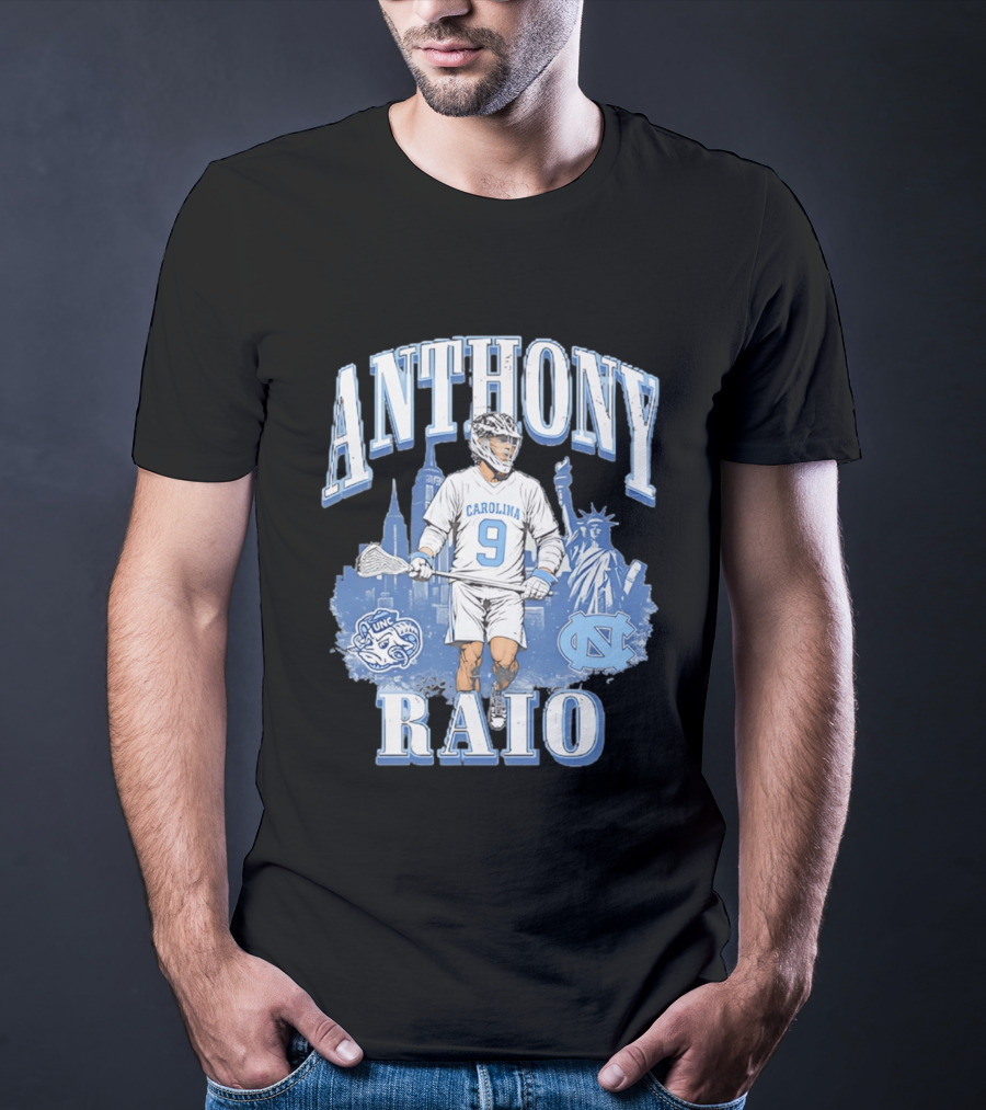 Anthony Raio Carolina 9 Lacrosse UNC Skyline Statue NYC T-Shirt