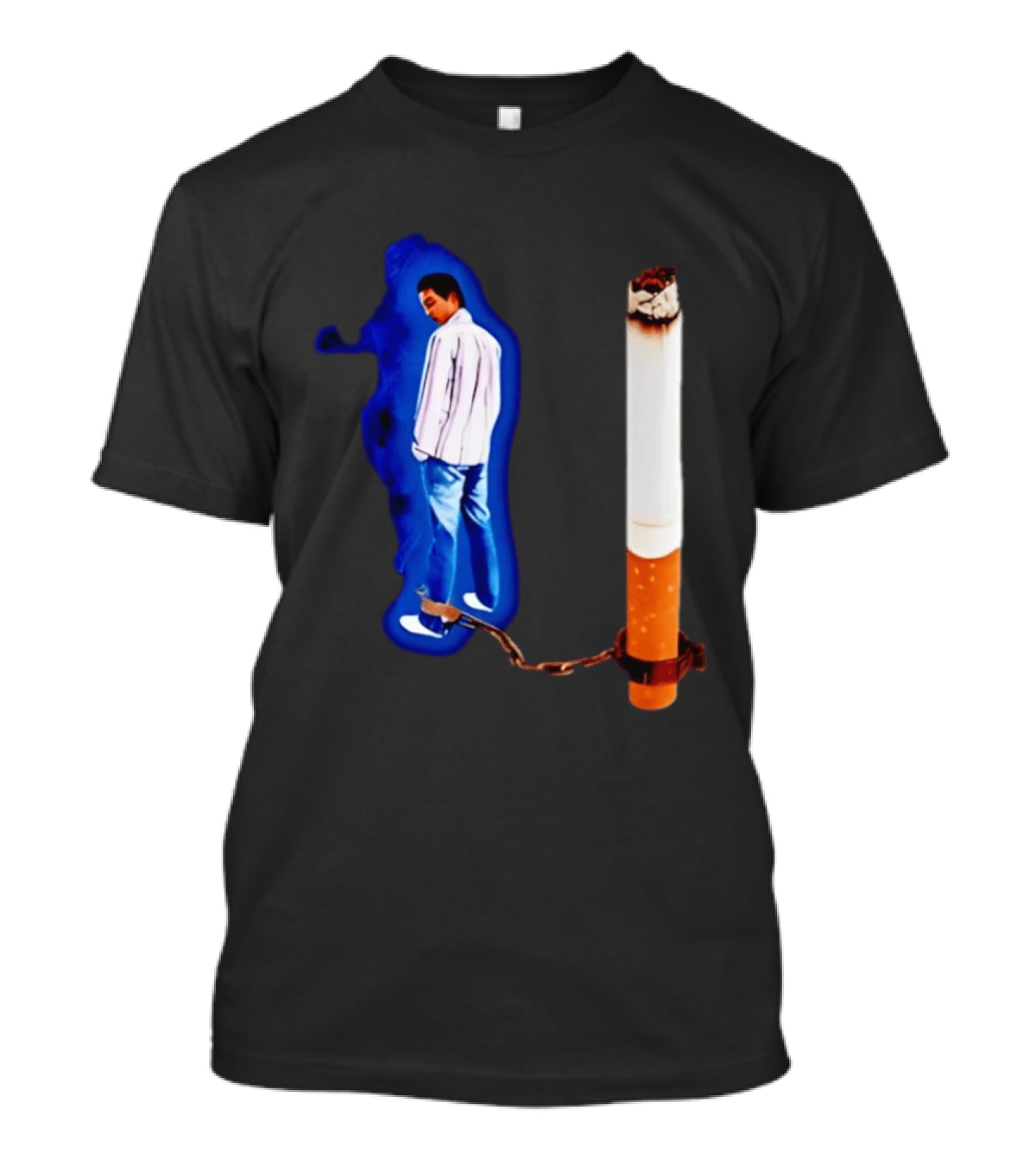 Man In Blue Jeans With Chains Connected To Burning Cigarette T-Shirt