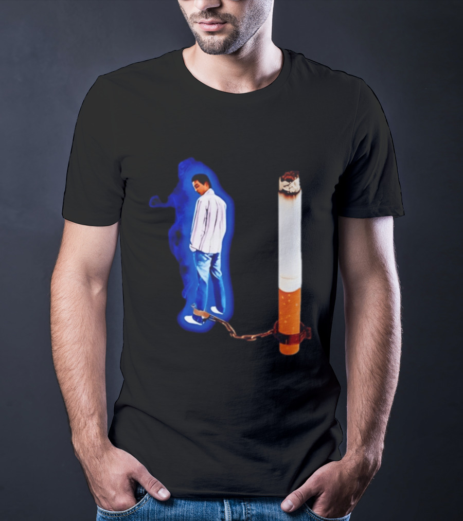 Man In Blue Jeans With Chains Connected To Burning Cigarette T-Shirt