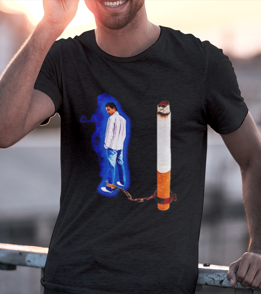 Man In Blue Jeans With Chains Connected To Burning Cigarette T-Shirt
