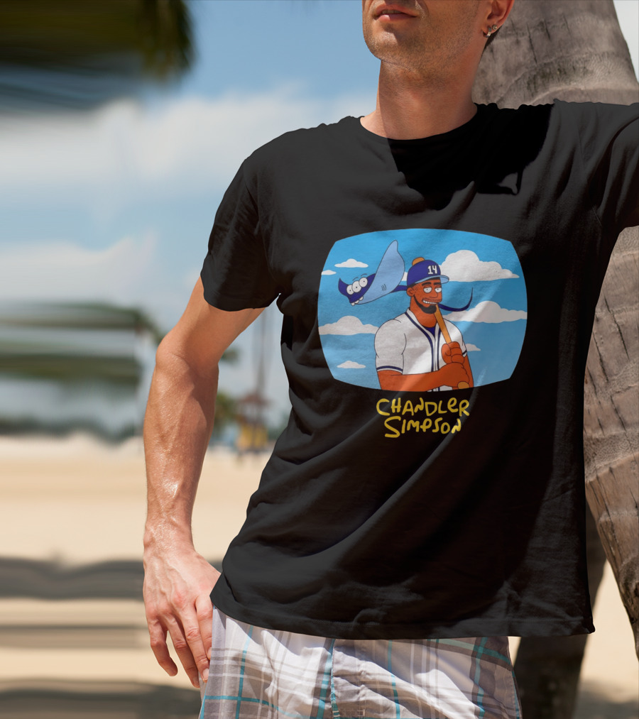Chandler Simpson Tampa Bay Cartoon Baseball Player With Ray And Clouds T-Shirt