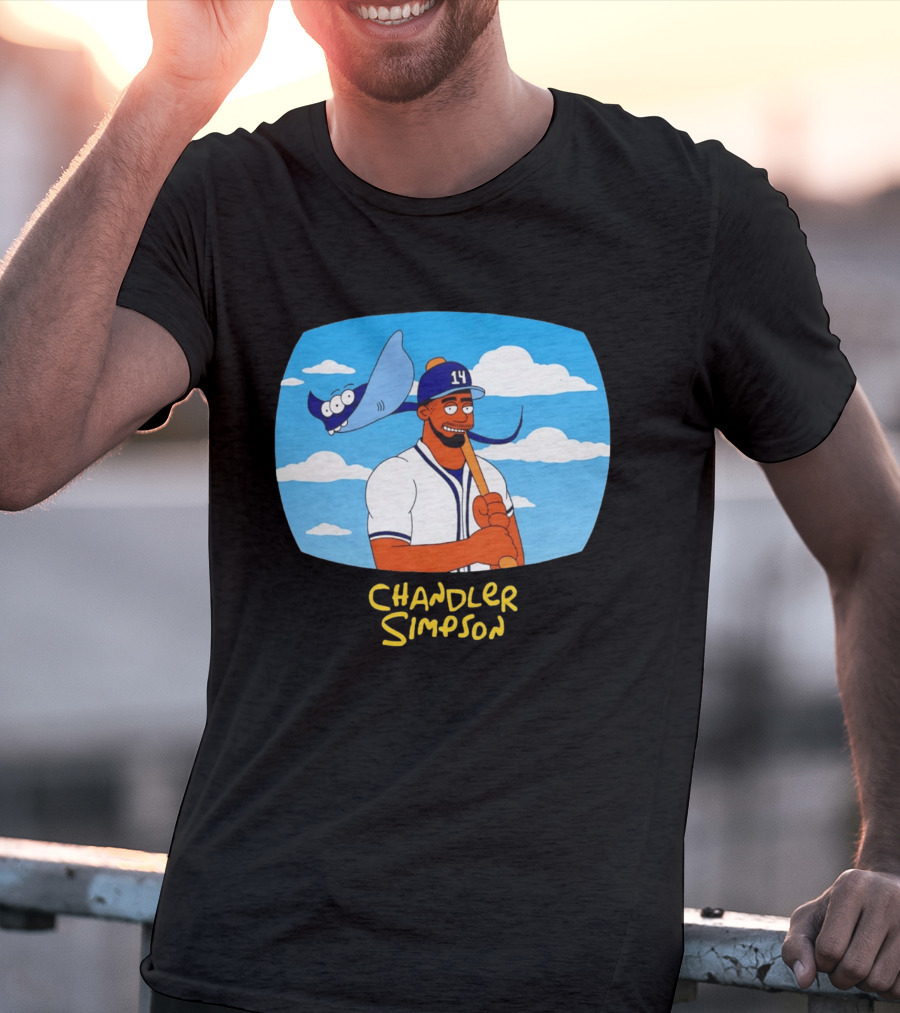 Chandler Simpson Tampa Bay Cartoon Baseball Player With Ray And Clouds T-Shirt