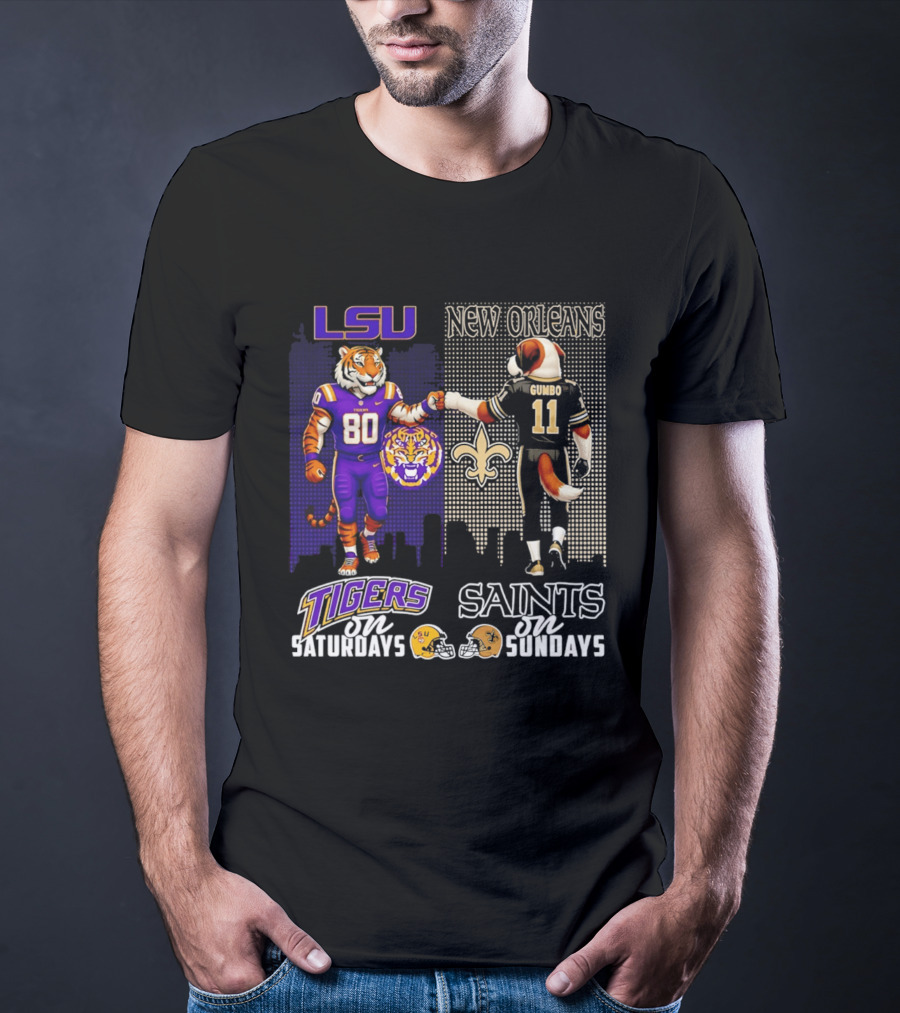 LSU Tigers And New Orleans Saints Football Saturdays And Sundays With City Skyline T-Shirt