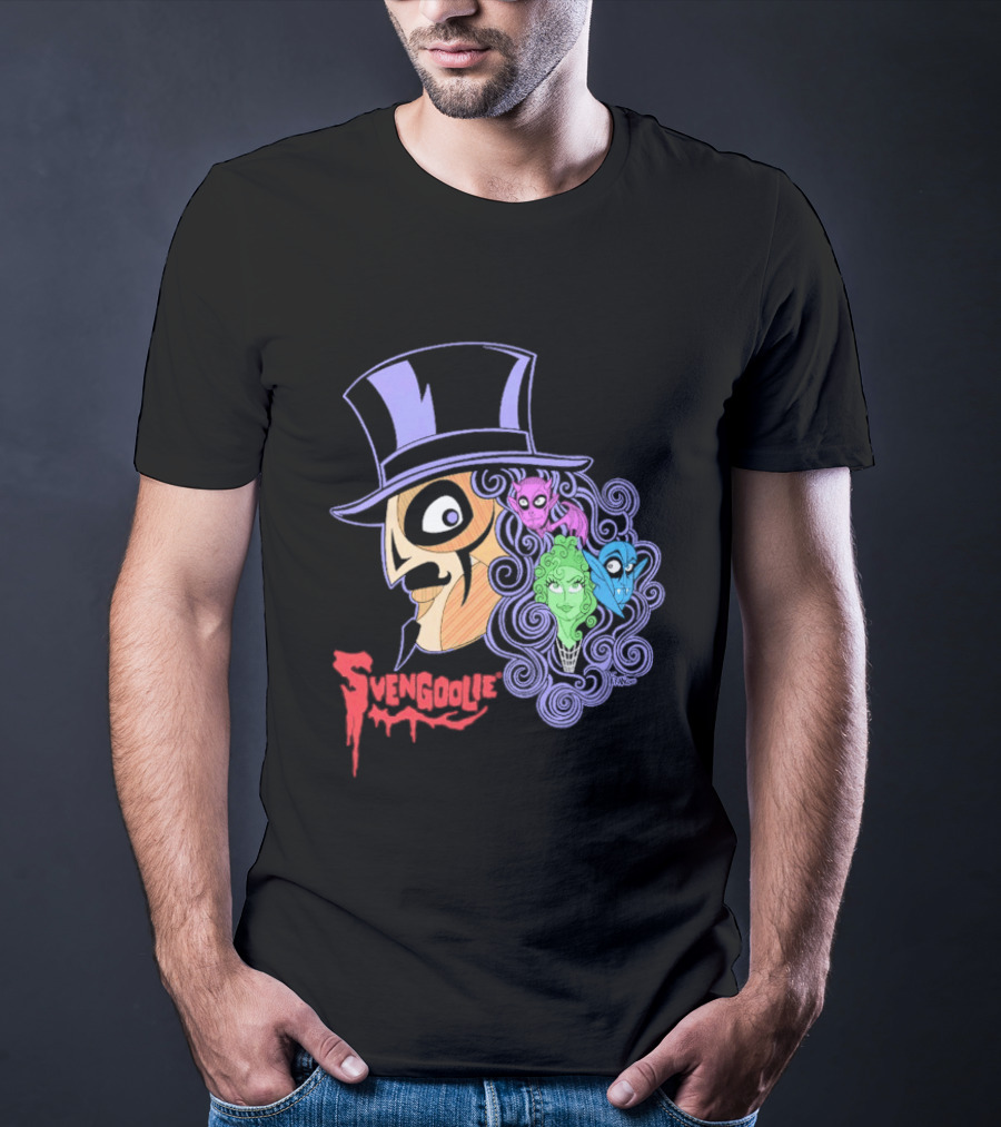 Svengoolie Cartoon Ghoul Faces And Purple Top Hat T-Shirt