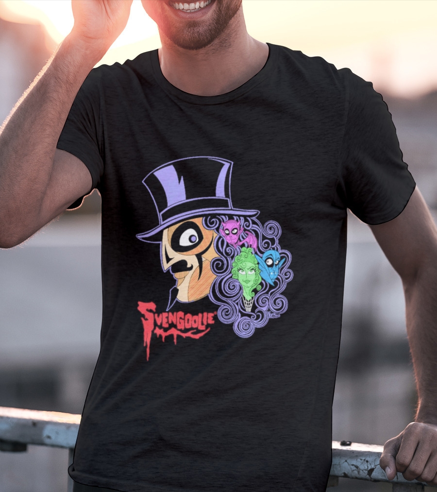Svengoolie Cartoon Ghoul Faces And Purple Top Hat T-Shirt