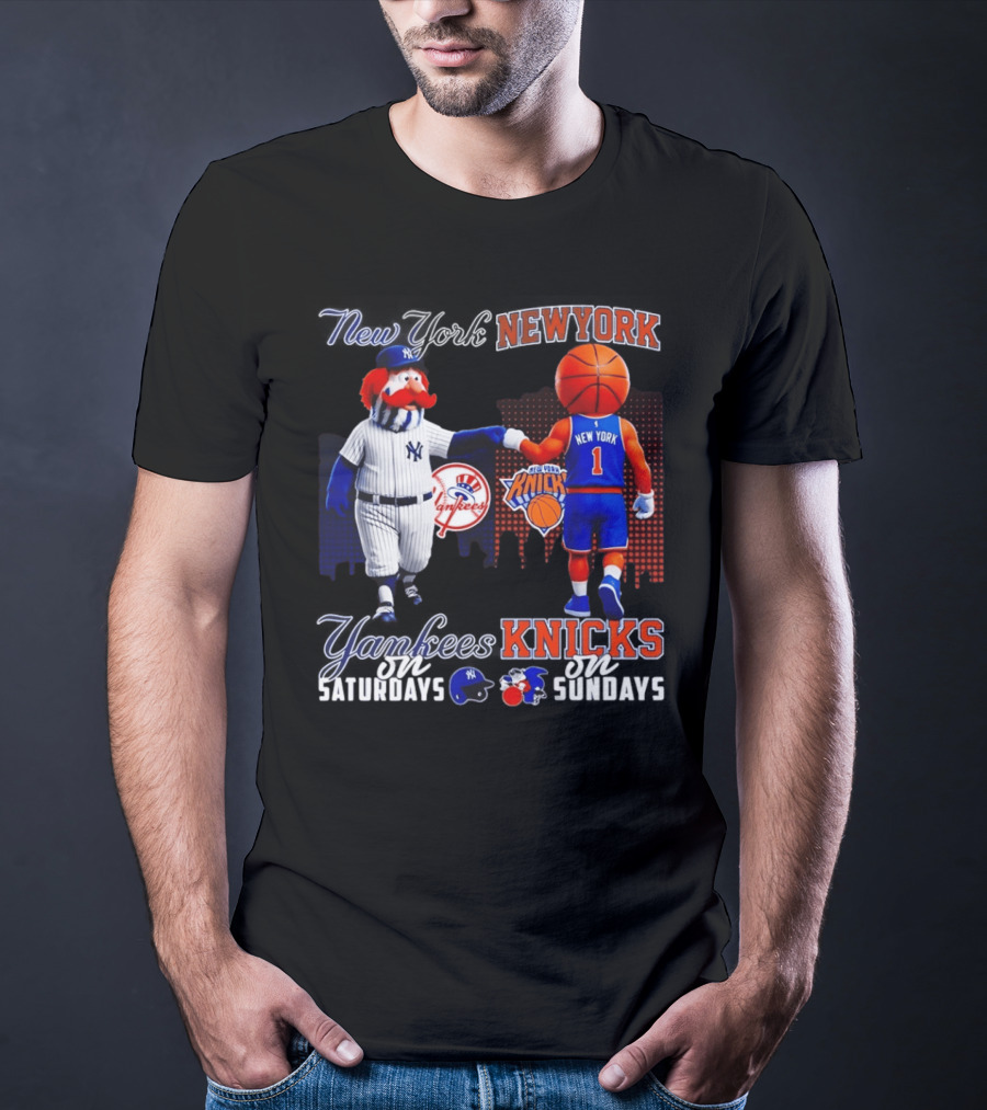 New York Yankees Saturdays Vs Knicks Sundays Yankees Knicks Mascots Baseball Basketball T-Shirt