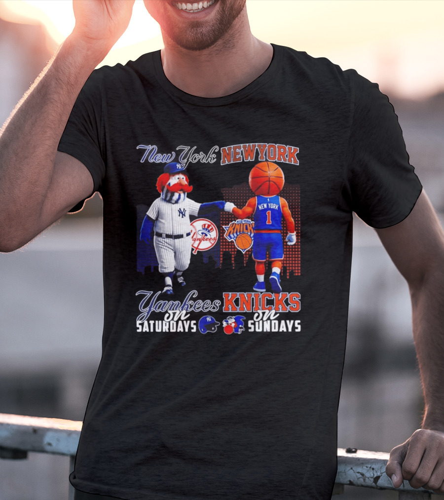 New York Yankees Saturdays Vs Knicks Sundays Yankees Knicks Mascots Baseball Basketball T-Shirt