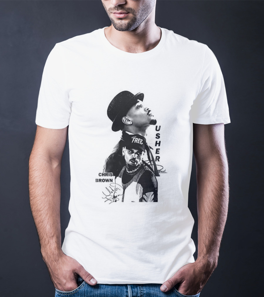 C Brown Usher R&B Tour Cartoon Characters And Signatures T-Shirt
