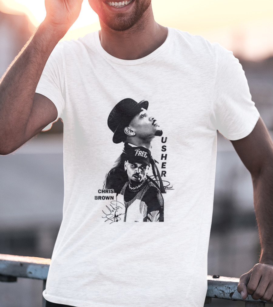 C Brown Usher R&B Tour Cartoon Characters And Signatures T-Shirt