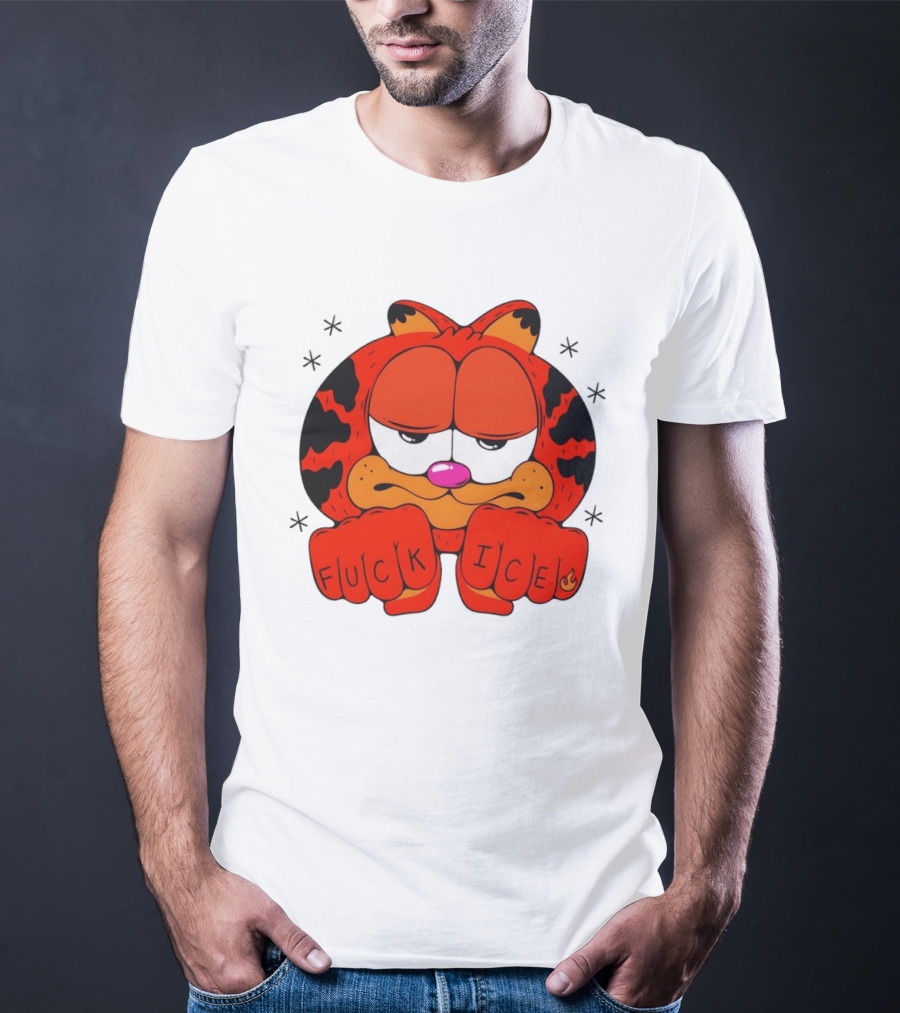 Orange Cat Garfield Meme Fuck Ice Hand Tattoos T-Shirt