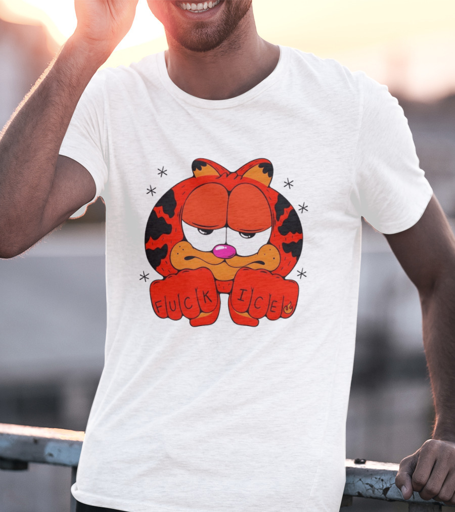 Orange Cat Garfield Meme Fuck Ice Hand Tattoos T-Shirt