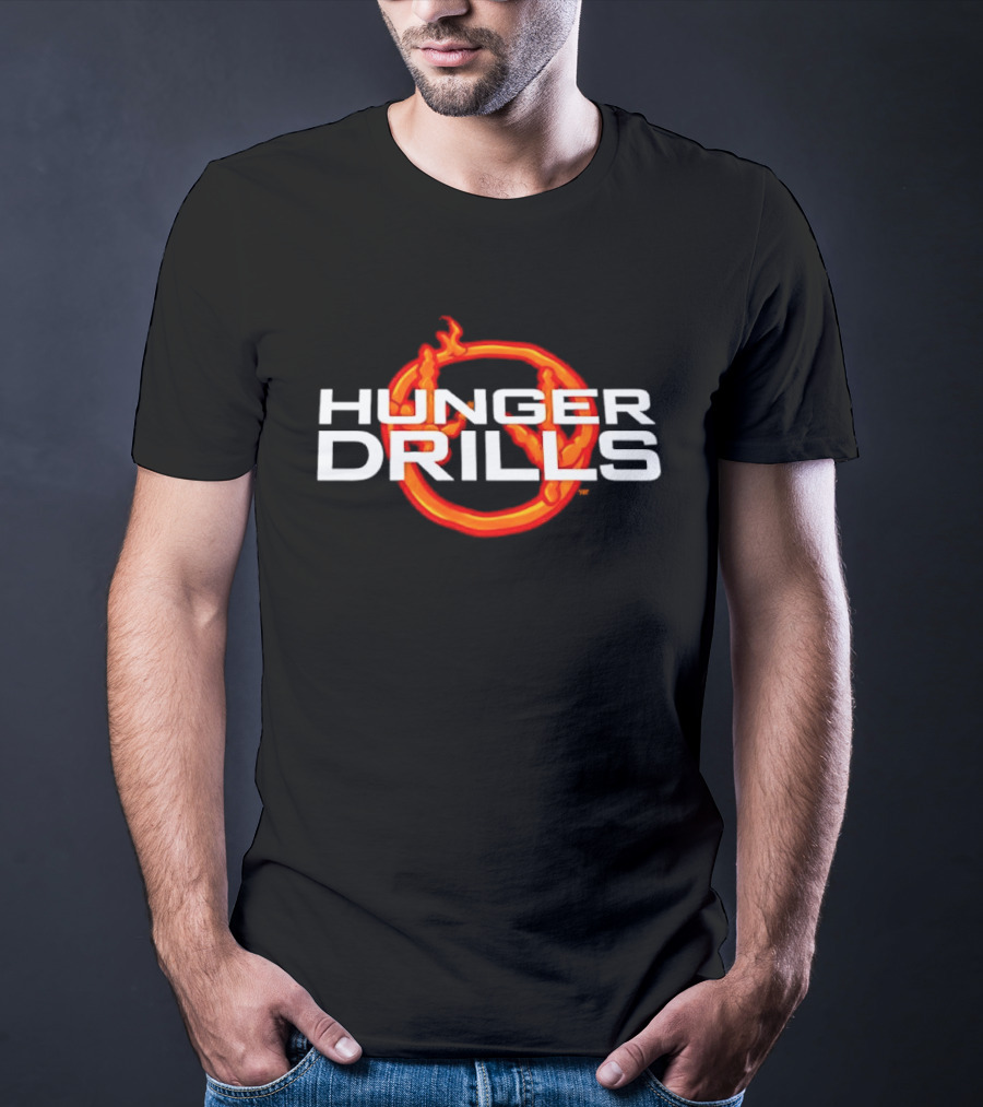 Hunger Drills Exercise Program Flaming Circle T-Shirt