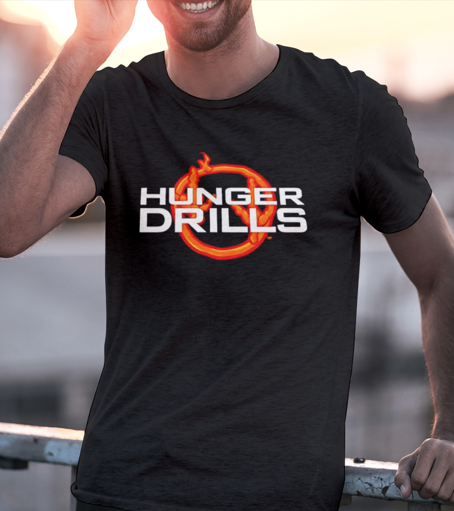 Hunger Drills Exercise Program Flaming Circle T-Shirt
