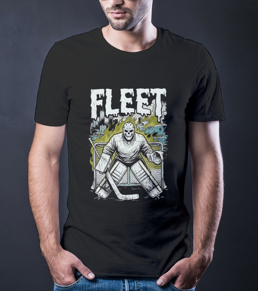 Boston Fleet Hockey Skull Goalie Flames T-Shirt