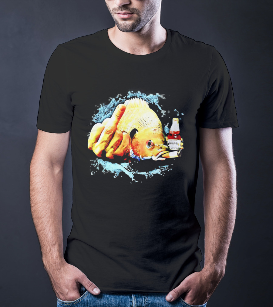 Modelo Beer Fish Smoking Cigarette Middle Finger T-Shirt