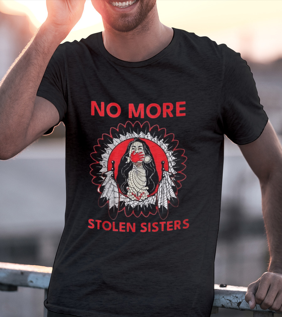 No More Stolen Sisters Awareness Symbol Empowerment Indigenous Rights Red Handprint Feather T-Shirt