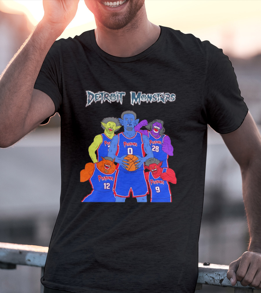 Detroit Pistons Monsters Space Jam Characters Basketball T-Shirt