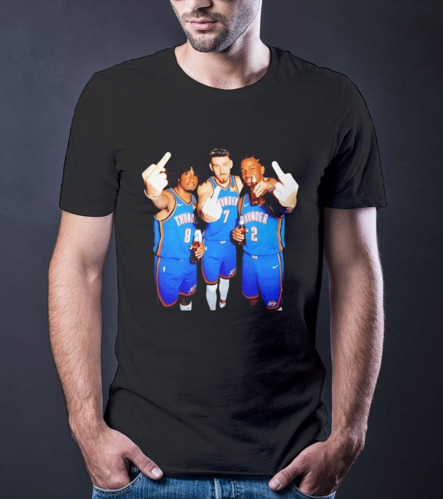 OKC Thunder Basketball Players With Beers And Middle Finger Gesture T-Shirt