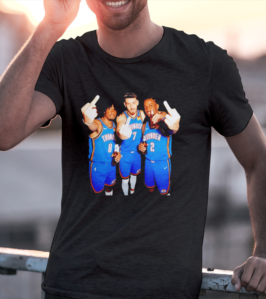 OKC Thunder Basketball Players With Beers And Middle Finger Gesture T-Shirt