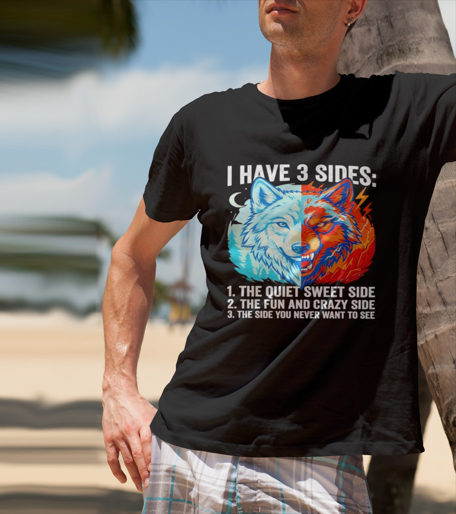 I Have 3 Sides The Quiet Sweet Fun Crazy Side You Never Want To See Wolf T-Shirt