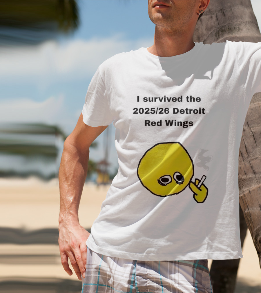 Smoking I Survived The 2025 26 Detroit Red Wings Yellow Face Smoking T-Shirt