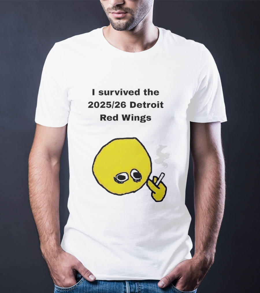 Smoking I Survived The 2025 26 Detroit Red Wings Yellow Face Smoking T-Shirt