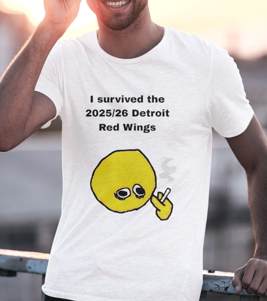 Smoking I Survived The 2025 26 Detroit Red Wings Yellow Face Smoking T-Shirt
