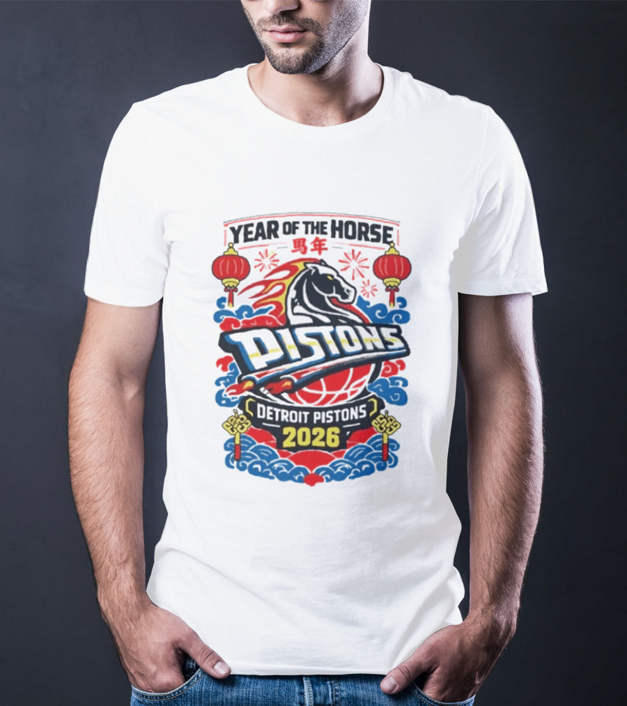 Detroit Pistons 2026 Year Of The Horse Chinese New Year Lanterns T-Shirt